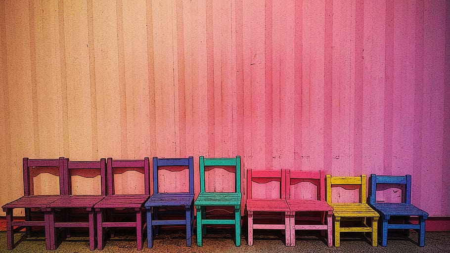 Rainbow, Chair, Settlement, in a row, multi colored, no people HD wallpaper