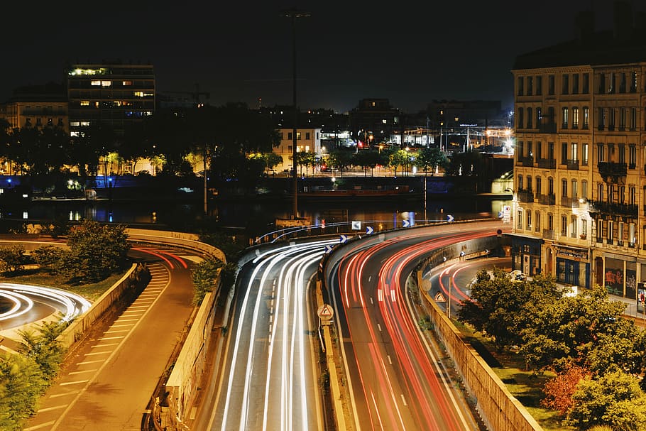 timelapse photo of cars on road during nighttime, time lapse photography of concrete road with cars HD wallpaper
