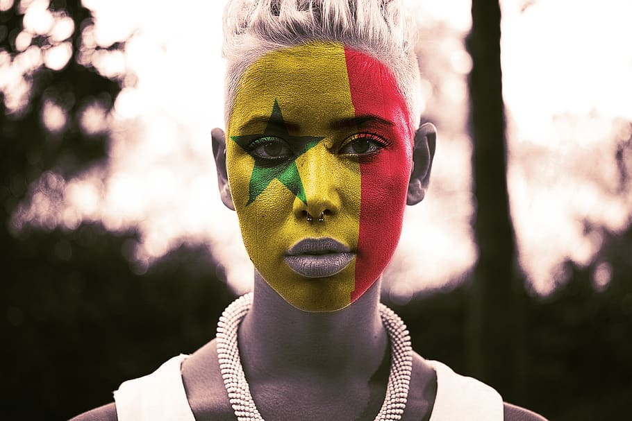 portrait, human, woman, fan, face, football, flag, senegal, HD wallpaper