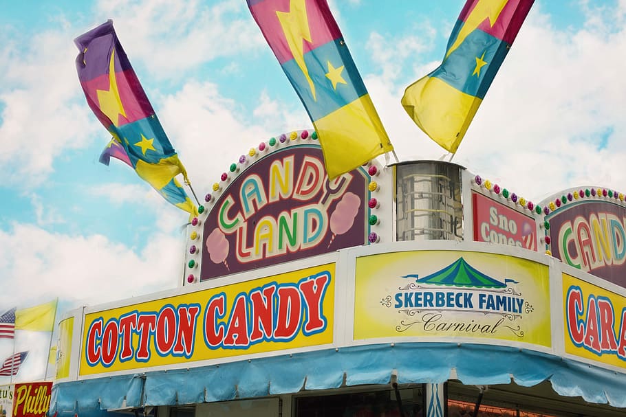 Cotton Candy signage, Carnival, Concession Stand, Fair, summer, HD wallpaper