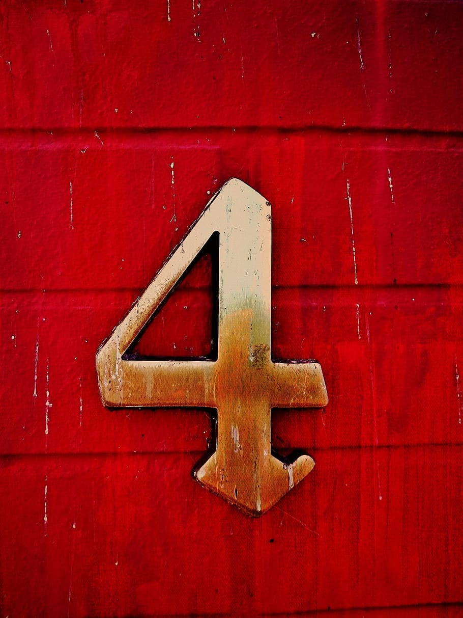 four plate on the wall, Number, Four, Red, House, House Number, HD wallpaper