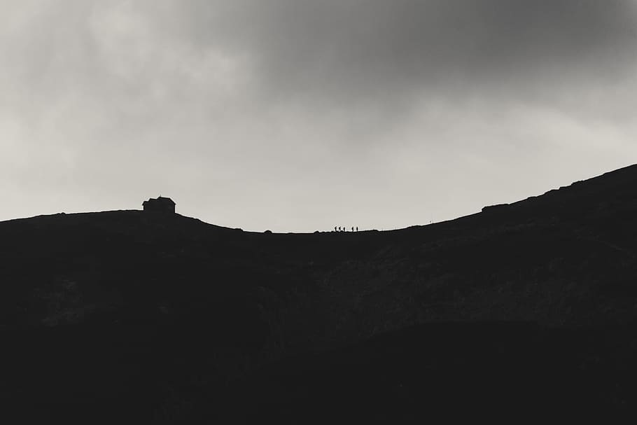 mountain view under cloudy sky during day time, silhouette of mountain under nimbus clouds HD wallpaper