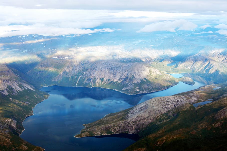 Mountain, Clouds, Air, Norway, sky, water, rocks, high mountain HD wallpaper