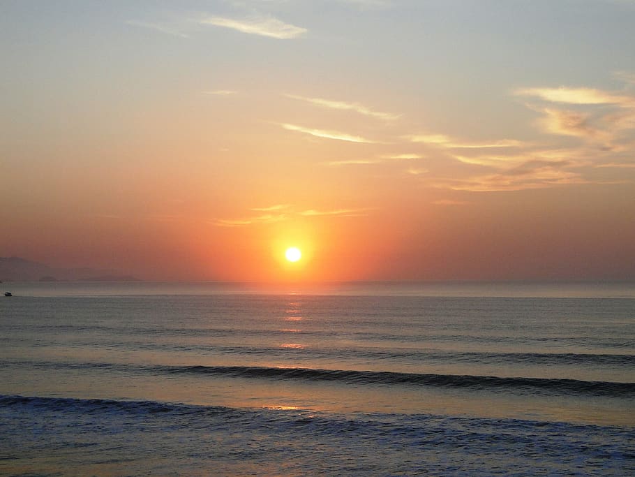dawn, sol, beach, ocean, mar, water, sea, sky, sunset, beauty in nature HD wallpaper