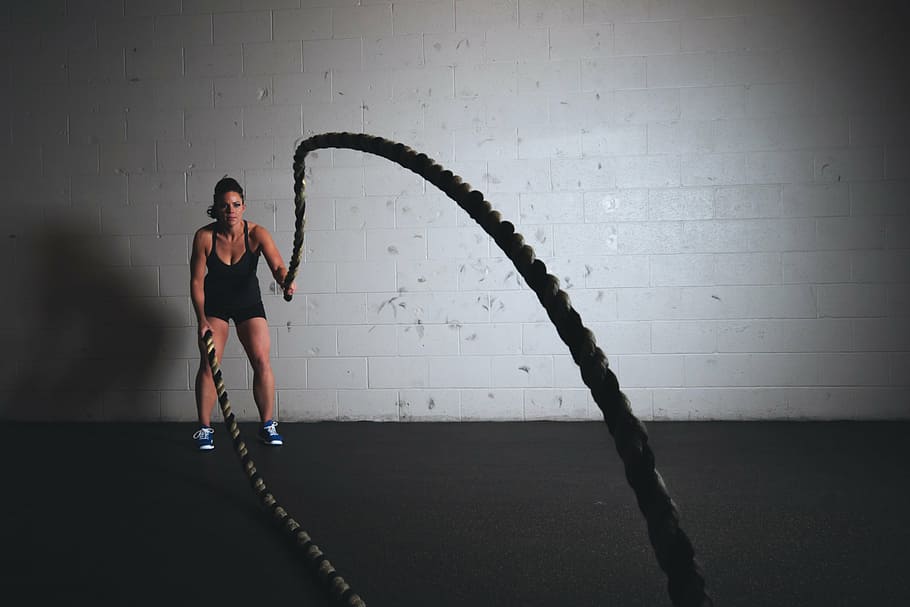 women holding ropes, woman, black, tank, top, gym, exercise, girl