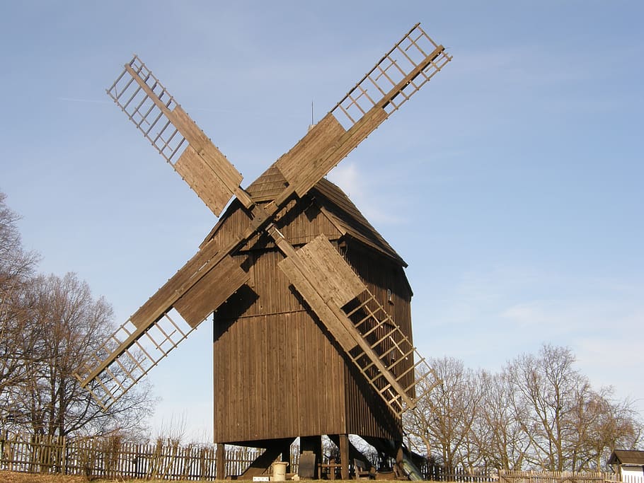 windmill, post mill, wind power, nostalgic, architecture, sky HD wallpaper