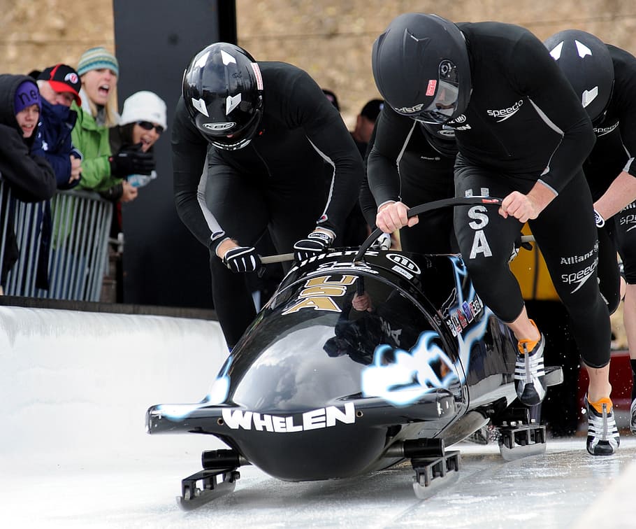 bobsled, competition, team, pushing, snow, sport, athletes HD wallpaper