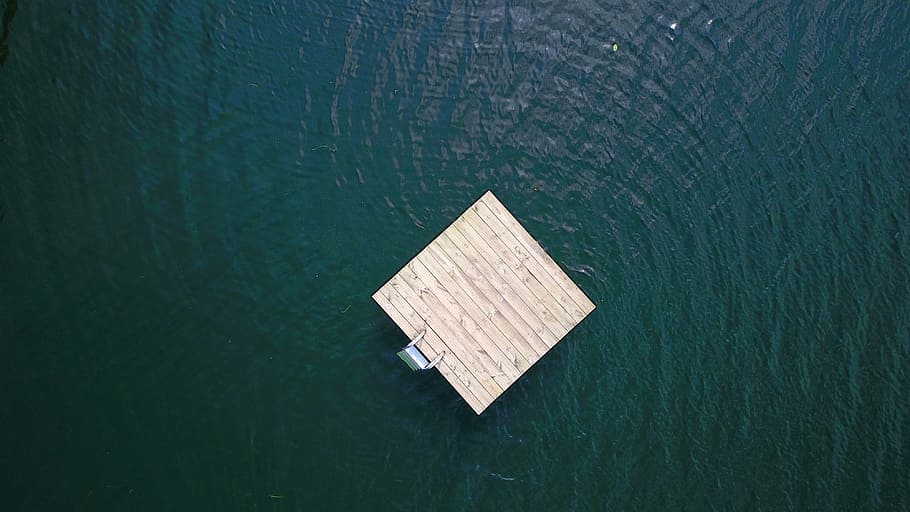 aerial view of body of water during daytime, bird's eye photography of brown wooden floating platform, HD wallpaper