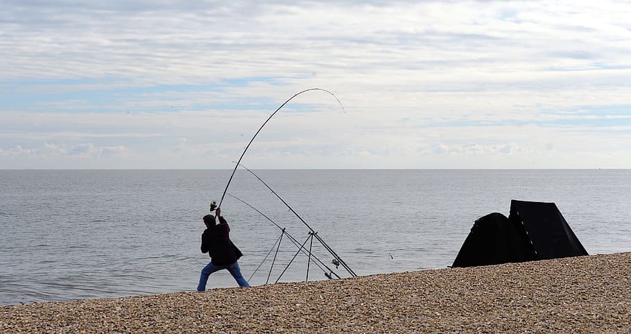 HD wallpaper: angler, fisherman, fishing, sea, cast, rod, bend, beach, recreation - Wallpaper Flare