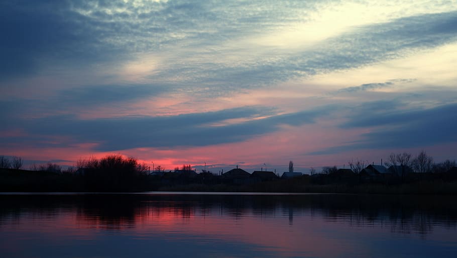 sunset, evening shore, sky, cloud - sky, beauty in nature, water HD wallpaper