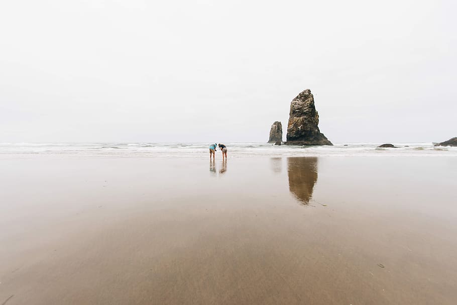 people, rock, formation, sand, beach, shore, water, sea, ocean HD wallpaper