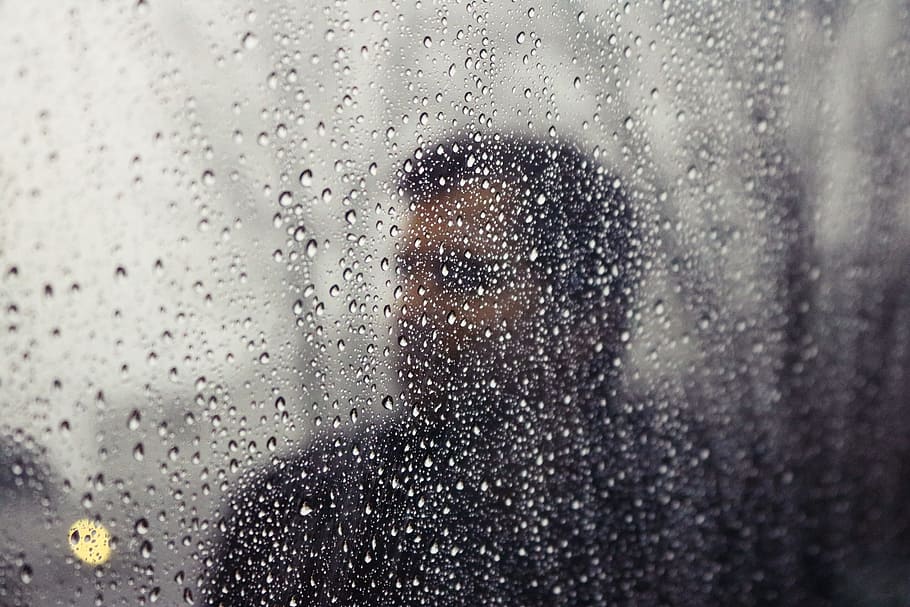 water droplets on glass panel, Rainy, Day, Man, Blur, Window HD wallpaper