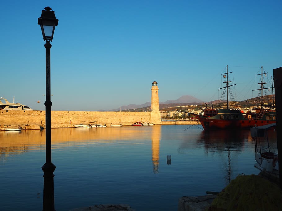 holidays, mediterranean, rethymnon, lighthouse, port, crete HD wallpaper