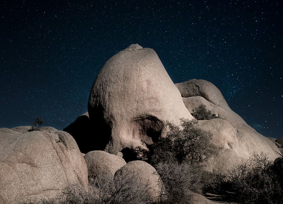 gray rock mountain, gray mountain during nighttime, cliff, boulder HD wallpaper