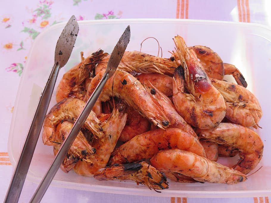 shrimps, bbq, food, dinner, grill, barbecue, prawn, tasty, lunch, HD wallpaper