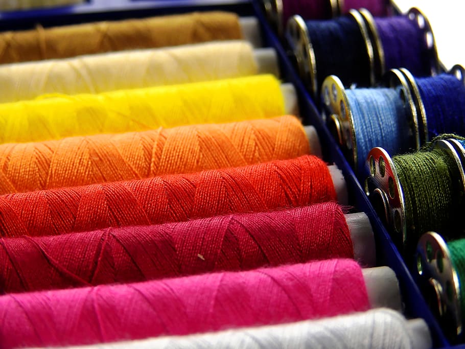 close up photo of assorted threads, yarn, sew, thread spool, colorful, HD wallpaper