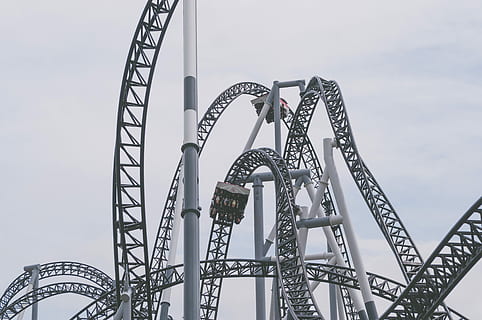 roller coaster under white clouds and blue sky, roller coaster during daytime HD wallpaper