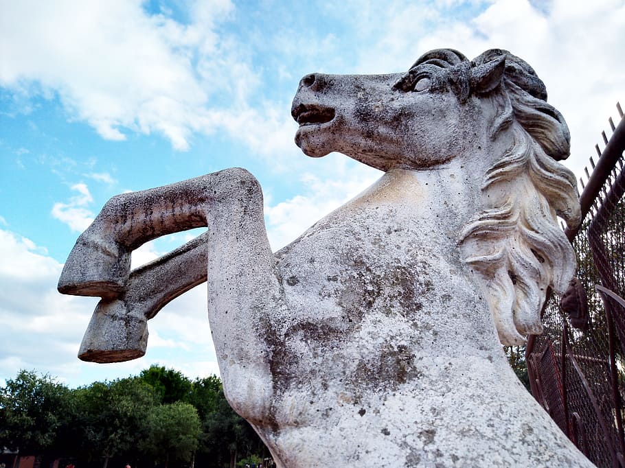 statue, horse, stone, sculpture, art and craft, sky, representation HD wallpaper
