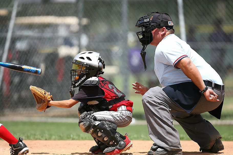 boy playing baseball, player, catcher, umpire, game, competition, HD wallpaper