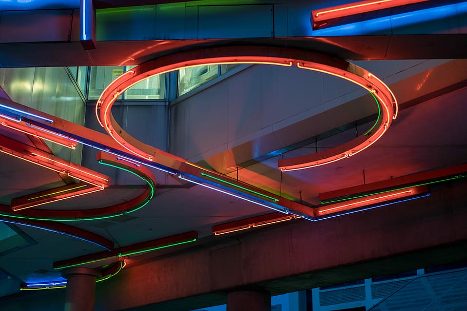 neon lights on ceiling