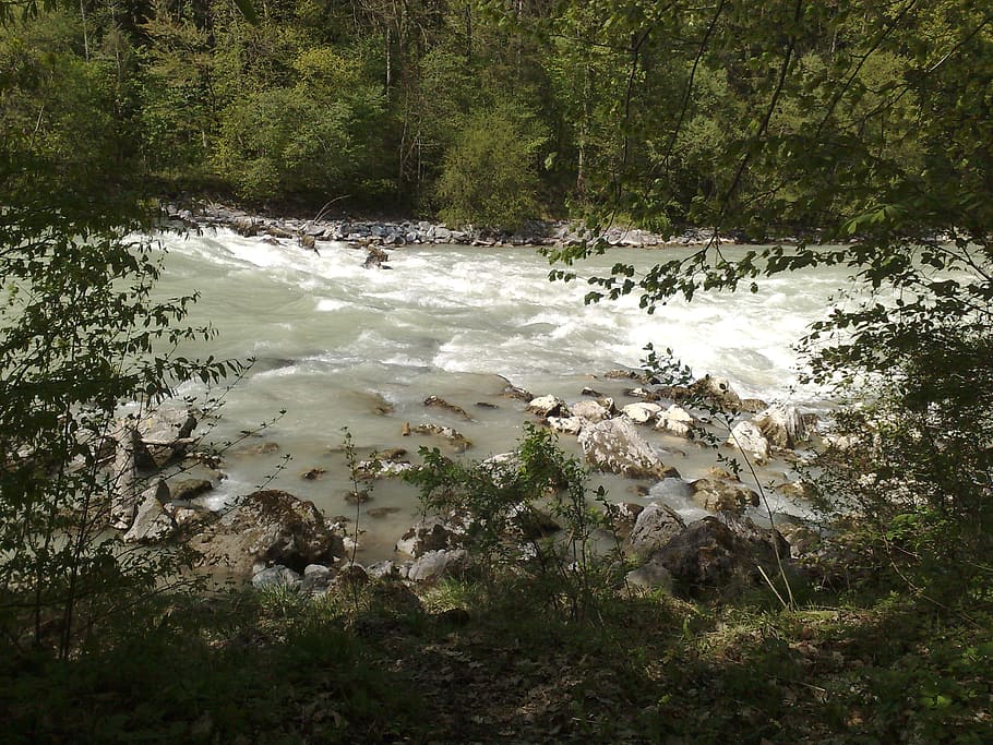saalachstrasse, river, rapids, reichenhall, rupertiwinkel, water HD wallpaper