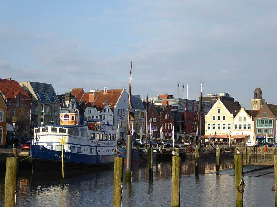 husum, port, ships, nordfriesland, water, maritime, architecture, HD wallpaper