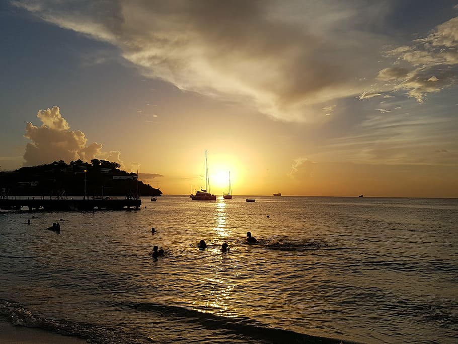 beach, sunset, sand, boat, landscape was, sea, water, sky, cloud - sky HD wallpaper