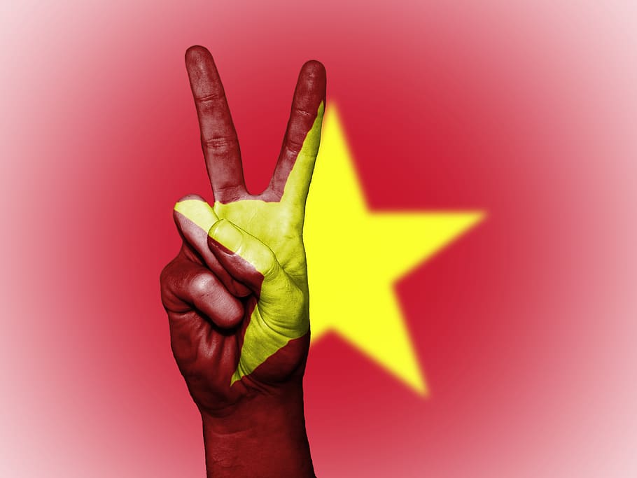 vietnam, peace, hand, nation, background, banner, colors, country, HD wallpaper