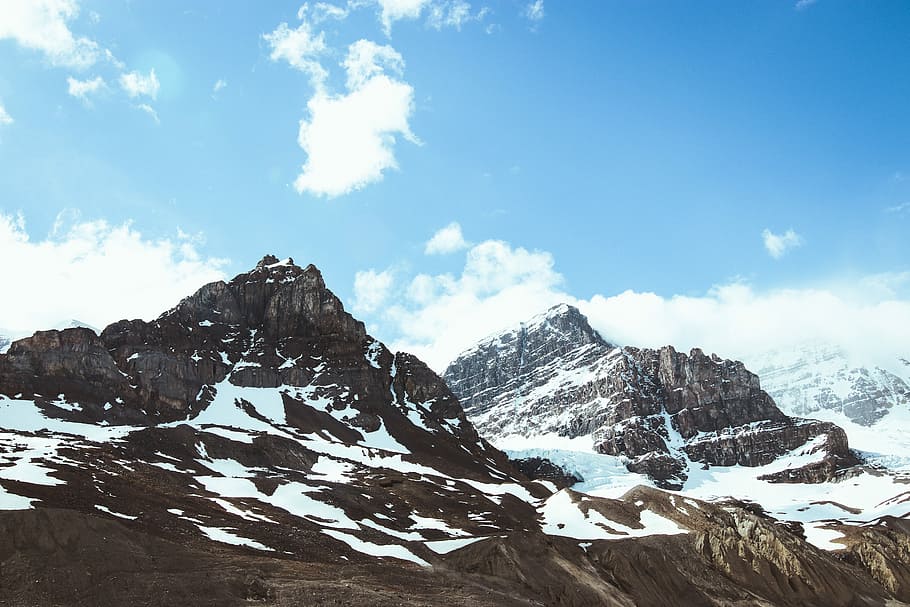 view of alps mountains, snow covered mountains under sunny sky HD wallpaper