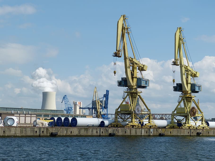yellow heavy eaquipment, Harbour, Cranes, Port, Crane, harbour cranes