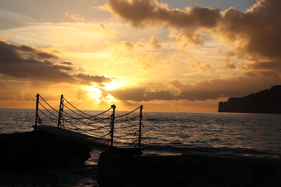 Sunset, Mallorca, Sea, scenics, beach, silhouette, beauty in nature HD wallpaper