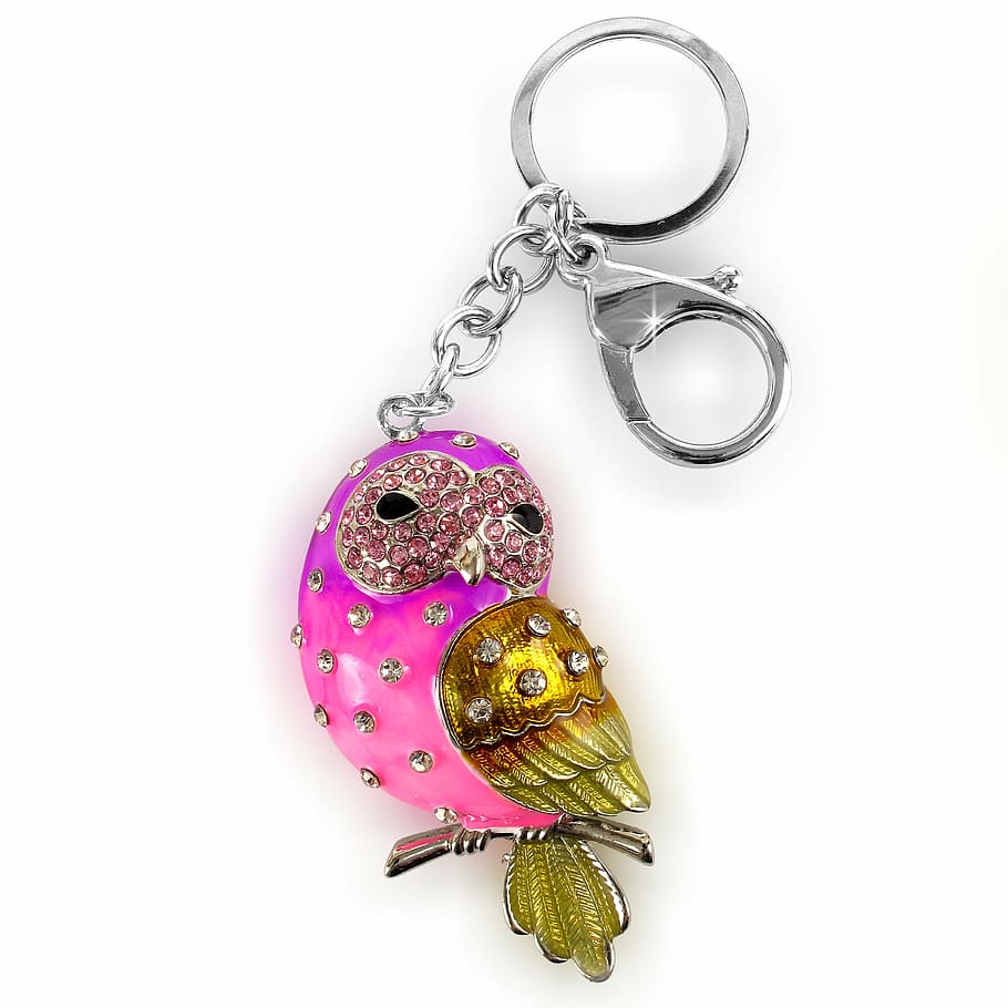 pink owl key chain, sowa, key ring, keychain, key ring pendant