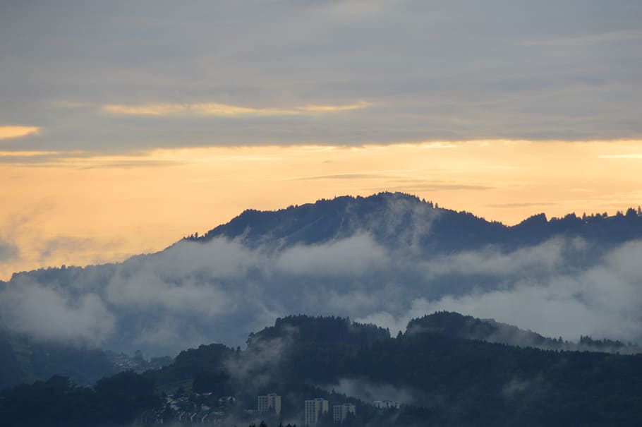 Clouds, Haze, Alpine, Mountains, sky, allgäu alps, immenstadt HD wallpaper