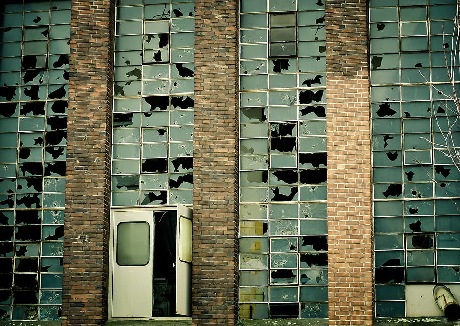 photo of white metal door, factory, old, old factory, lapsed HD wallpaper