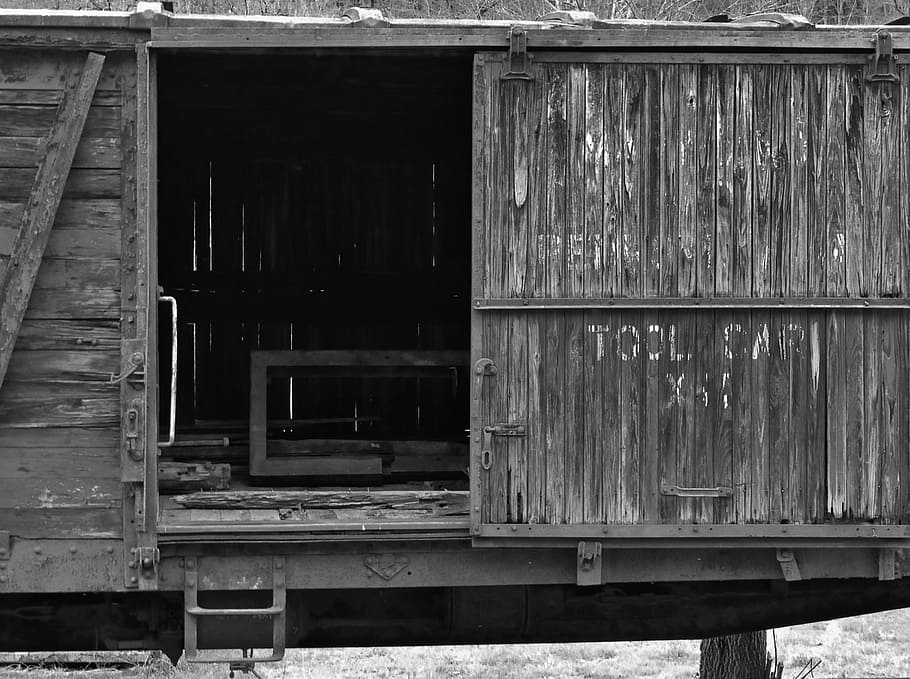 railroad, train, car, black and white, box, tracks, pennsylvania HD wallpaper