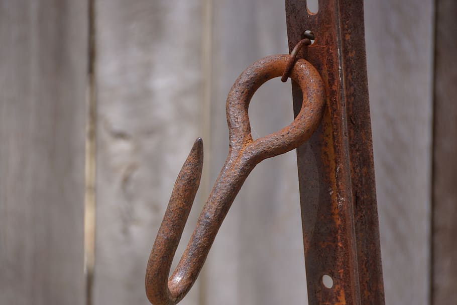wood, rusty, old, hook, iron, rustic, hanging, metal, close-up HD wallpaper