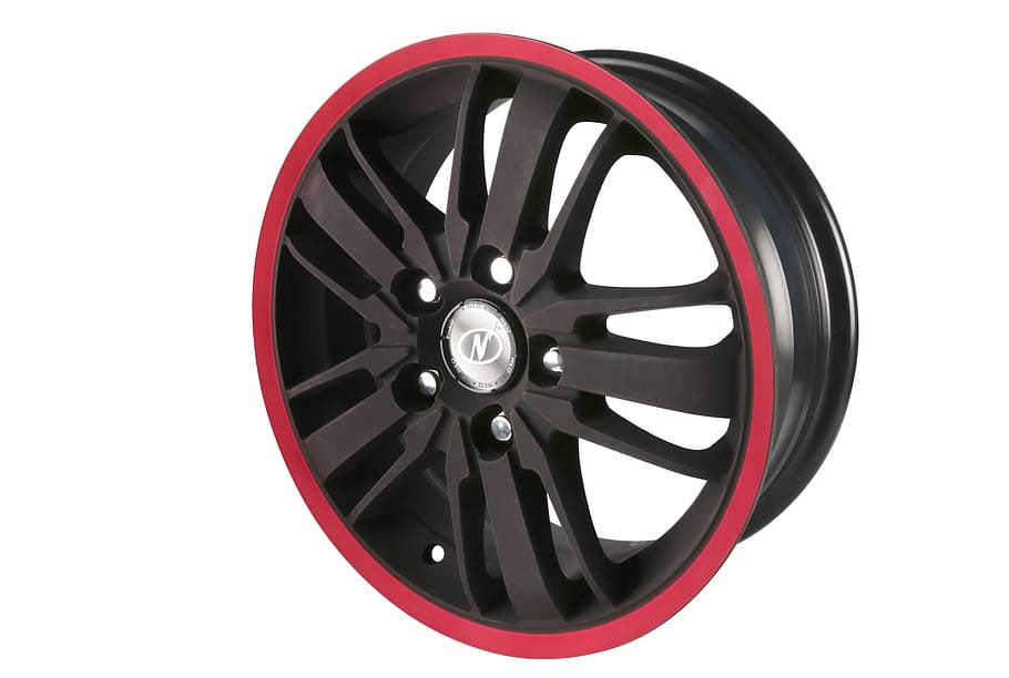 black and red automotive wheel, alloy, car, white background HD wallpaper