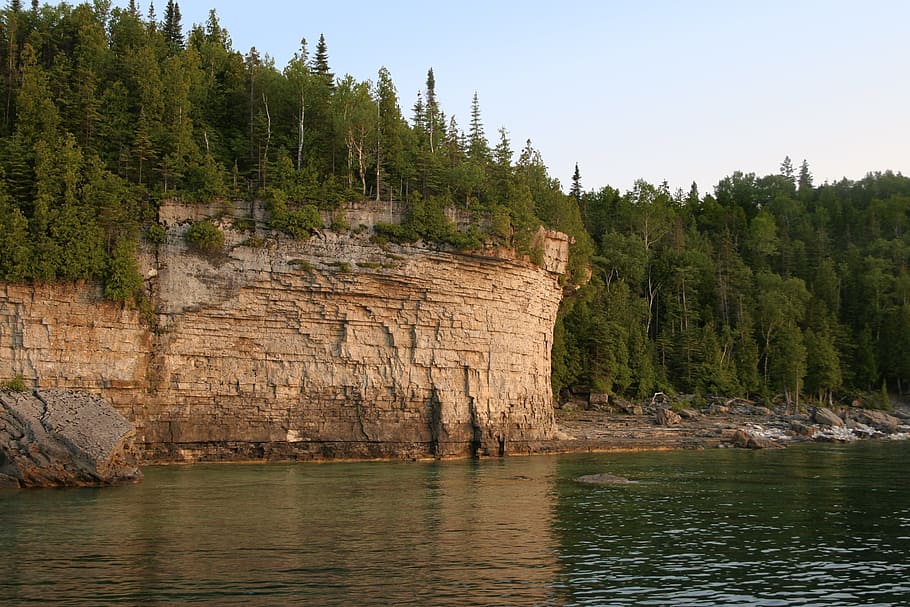 coast, cliff, rocks, shore, lake, sunset, georgian bay, lake huron HD wallpaper
