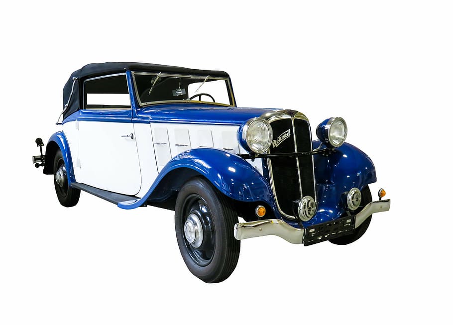 vintage white and blue car, vehicle, traffic, oldtimer, hanomag, HD wallpaper