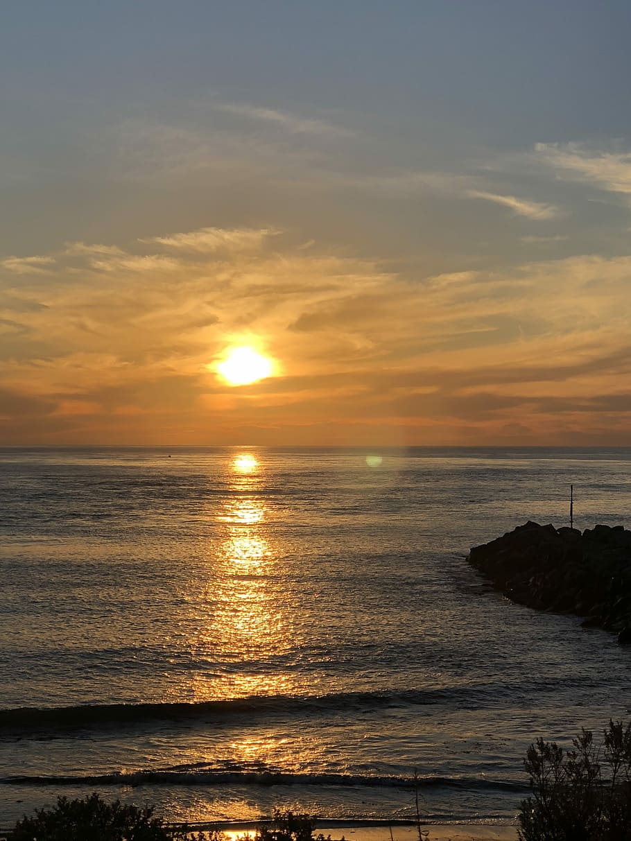 sunset, coastline, scenery, sky, sea, scenics - nature, water HD wallpaper