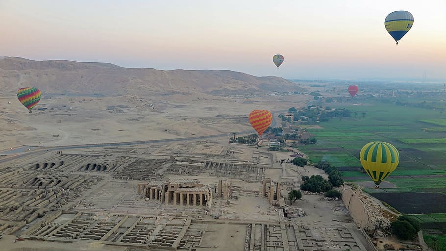 floating hot air balloons, luxor, nile, egypt, temple, valley of the kings, HD wallpaper