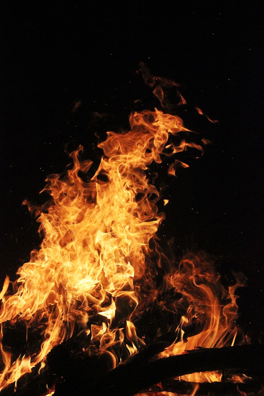 flame, sparks, the bonfire, night, wood, fire - Natural Phenomenon HD wallpaper