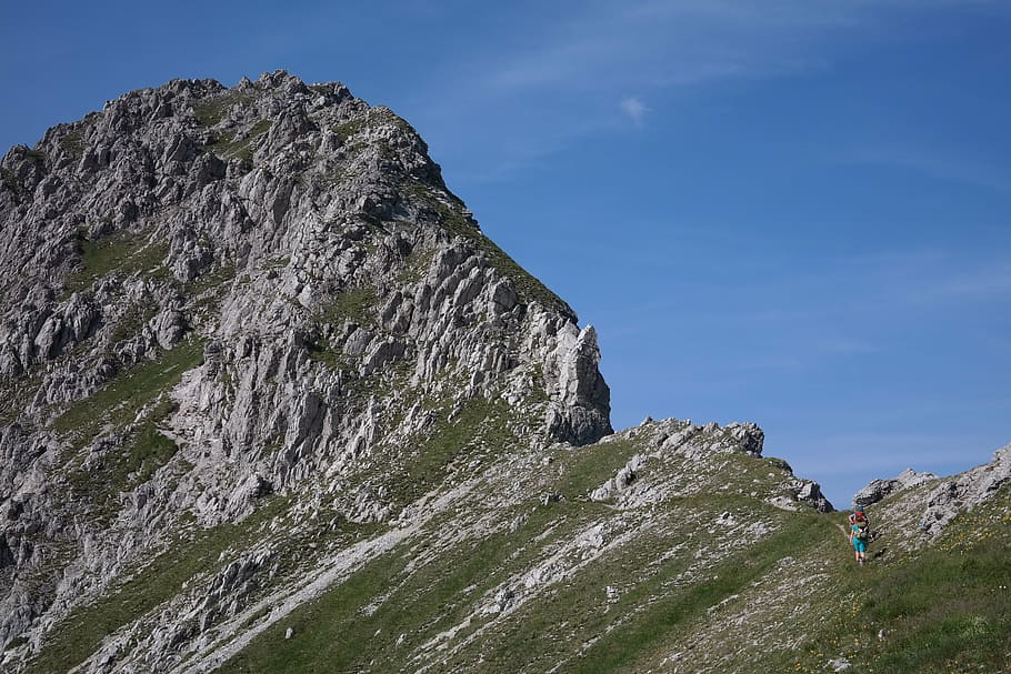 rough horn, mountain, summit, ridge, tightrope walk, allgäu alps, HD wallpaper