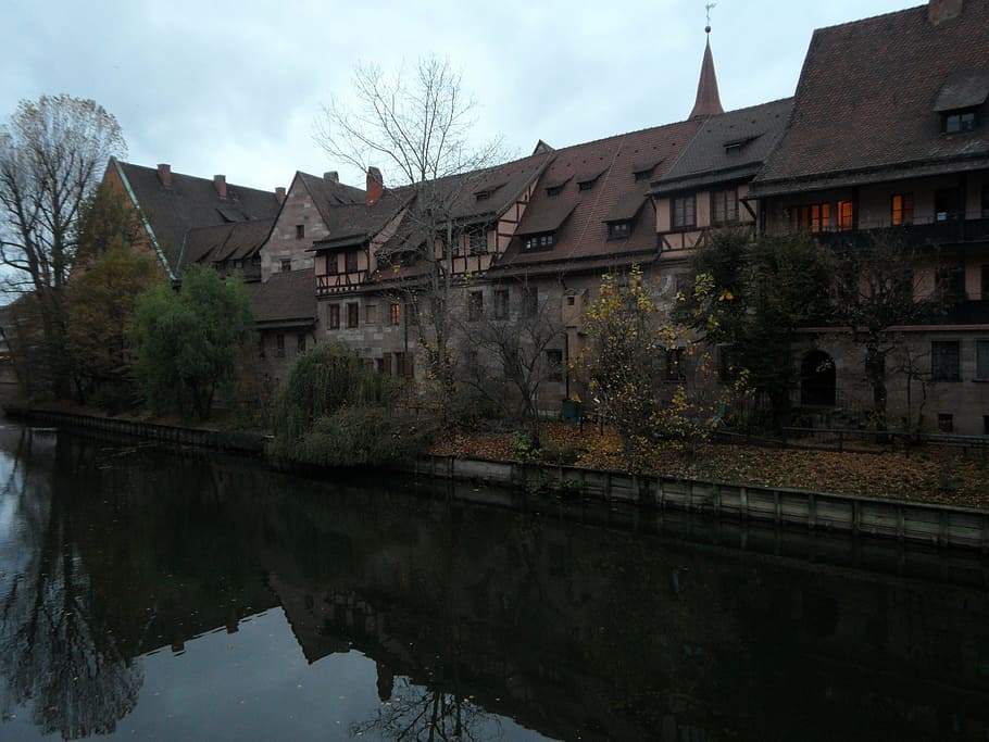 evening, twilight, pegnitz, homes, row of houses, building HD wallpaper