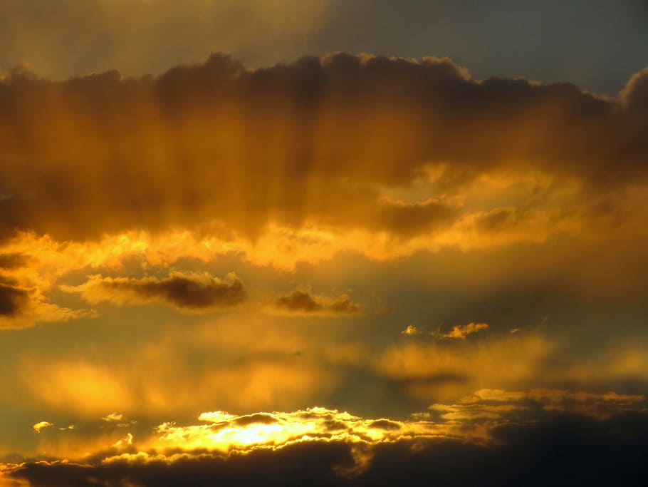 Sunset, Clouds, Rays, sky, night sky orange, mood, afterglow HD wallpaper