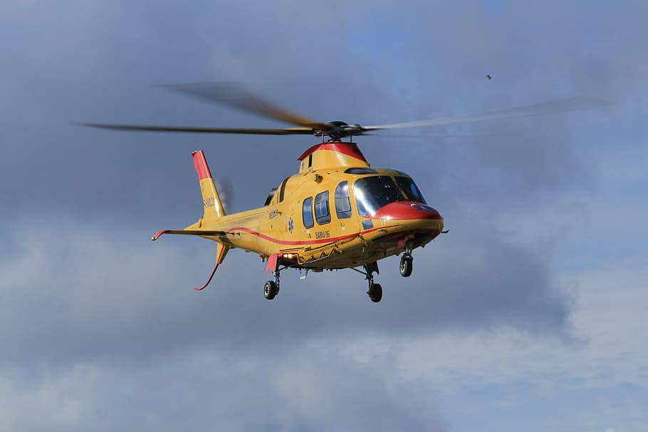 helicopter, samu, emergency, air vehicle, flying, sky, mode of transportation HD wallpaper