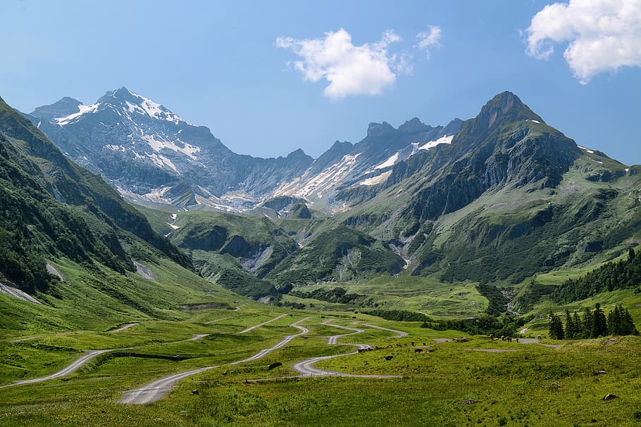 green mountains, switzerland, view, scenics - nature, environment HD wallpaper