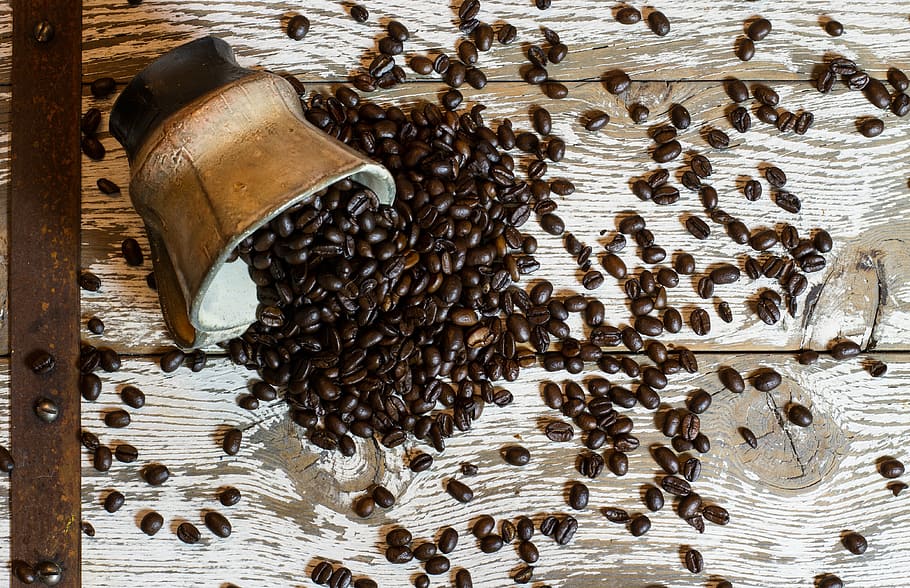 coffee, mug, coffee mug, cup, spill, coffee beans, coffee shop HD wallpaper