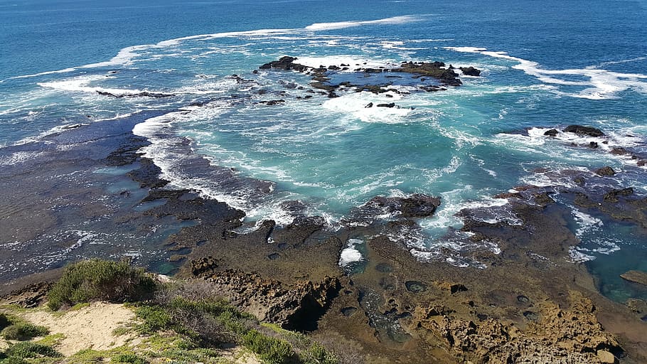 tidal pool, ocean, rock pool, sea, water, beach, land, beauty in nature HD wallpaper