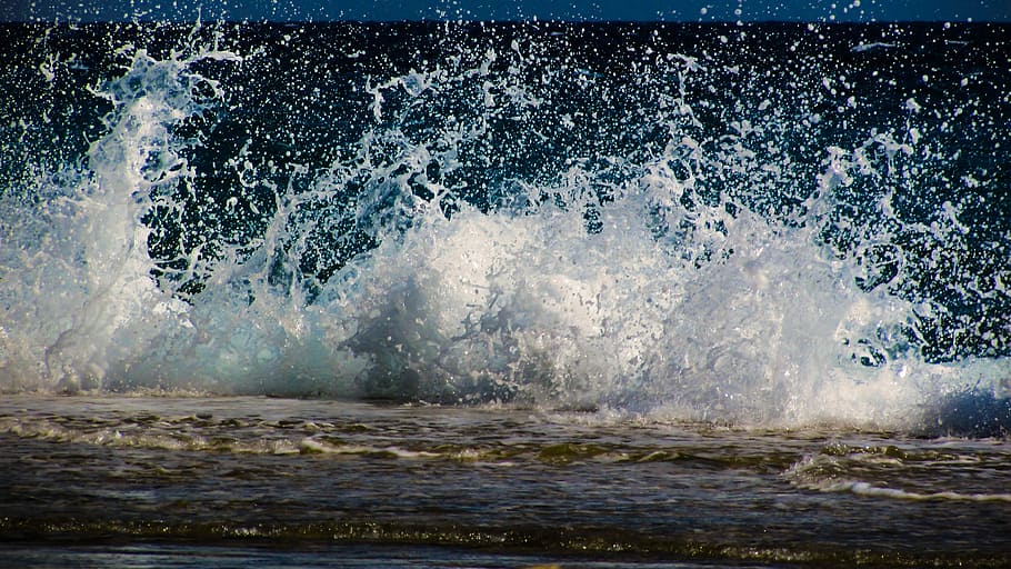 Wave, Smashing, Spray, Foam, Sea, Beach, nature, energy, power HD wallpaper